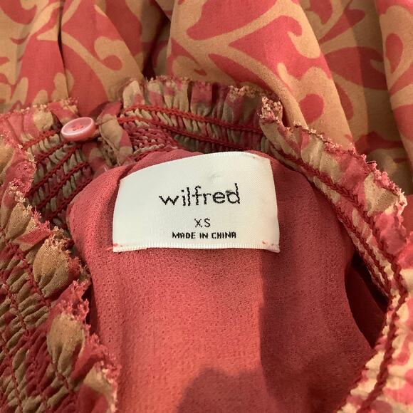 Aritzia Wilfred Valencia Rosy Red Maplewood Mock Neck Puff Sleeve Blouse XS - Picture 8 of 10